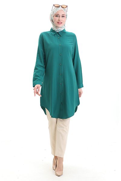 sefamerve Buttoned Viscose Tunic 6116-11 Emerald Green