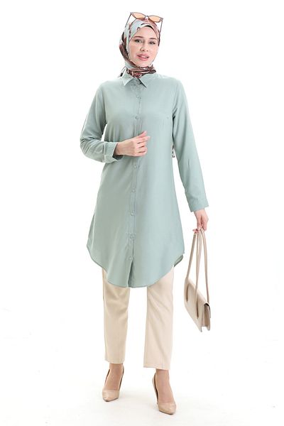 sefamerve Buttoned Viscose Tunic 6116-09 Green