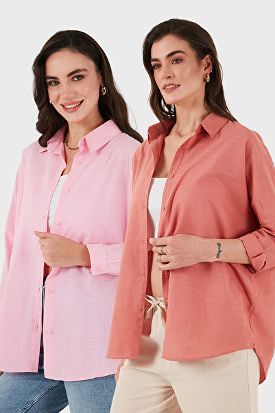 SD LUXURY Cotton Blend Oversize Fit Long Sleeve 2 Pack Shirt Shirt 6781001S2