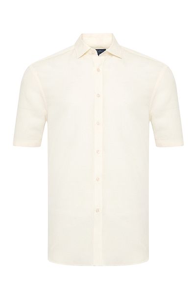 Germirli Cream Color Soft Collar Tailor Fit Short Sleeve Linen Shirt