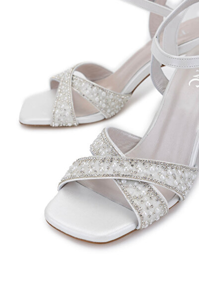 Tamer Tanca Women's Genuine Leather White Heeled Shoes