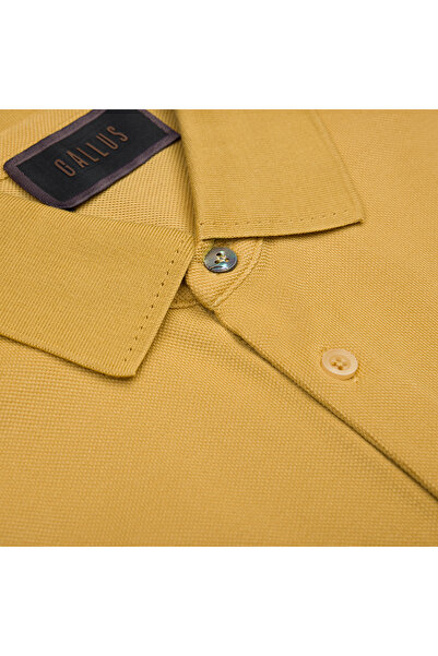 Gallus Mustard Polo Neck Pique Cotton Regular Fit T-Shirt