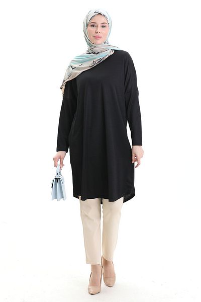sefamerve Seasonal Simple Relaxed Fit Tunic 8752-01 Black