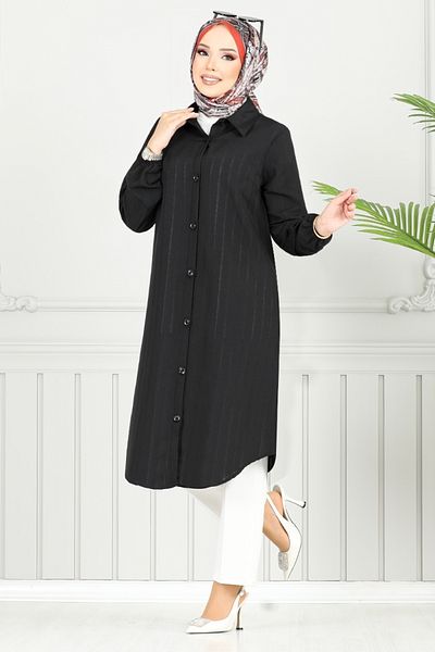 ModaMerve Πουκάμισο γιακά Hijab Tunic 4448KTR927-M Μαύρο