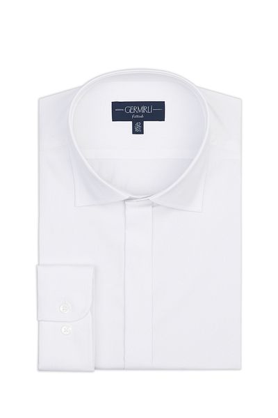 Germirli White Hidden Placket Classic Collar Tailor Fit Cotton Elastane Shirt