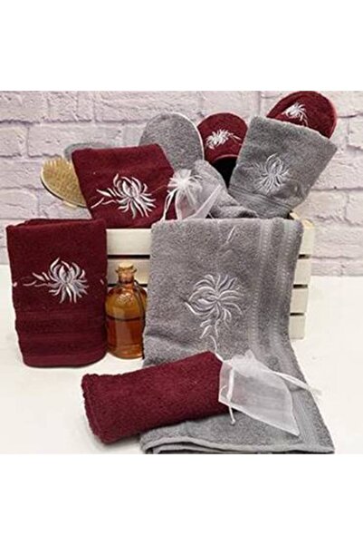 Canon Cannon Luxury Cotton Couples Bathrobe Set - 14 Pieces, Grey and Red