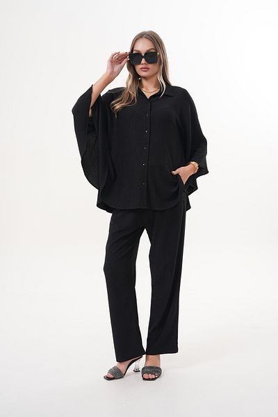 Miss Dünya Lissa Front Button Shirt Collar Bat Sleeve Maternity and Maternity Bottom-Top Set