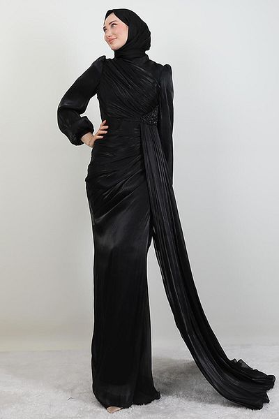 GİYZAMİLA Lorea Stone Evening Dress Black