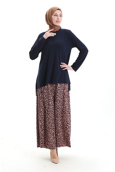 sefamerve Sandy Fabric Tunic Skirt Double Set 2077-02 Navy Blue