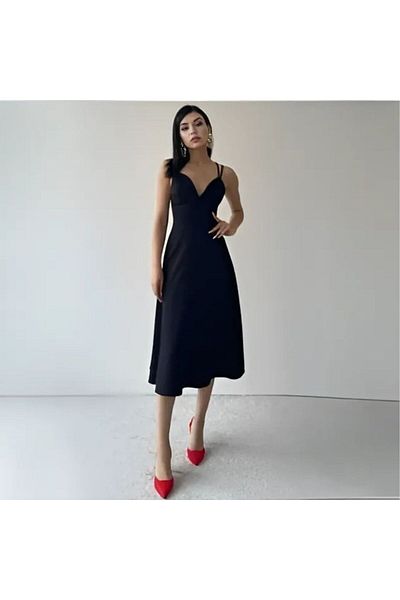 OlaLady Women's Tie-Up Rope Strap V-Neck Flared Cut Dress