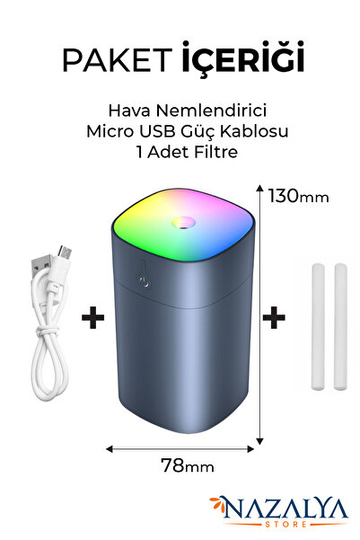 Nazalya 400 ml Ultrasonik Hava Nemlendirici Buhar Makinesi Ve Aroma Difüzörü - Gri Renk