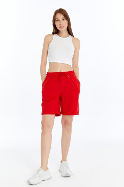 KRAVEN Women's Red Double Leg Oversize Comfortable Fit Shorts