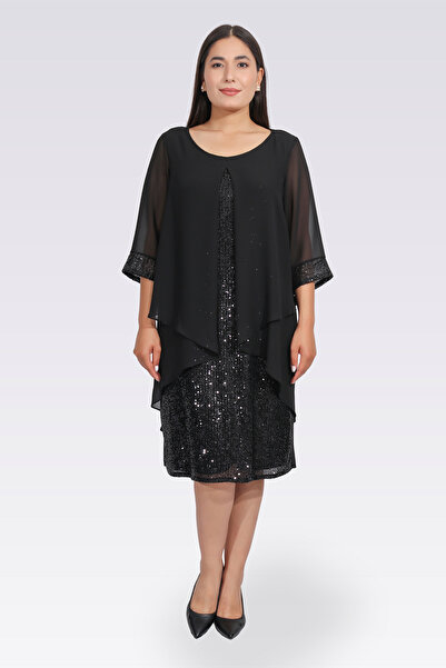 TOLGA SARAÇOĞLU فستان سهرة مريح بتفاصيل من الترتر الأسود