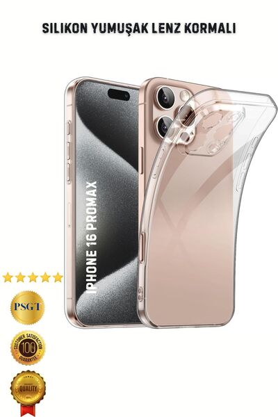 PSGT Apple ( Iphone 16 promax ) Uyumlu Kılıf Transparent Soft Şeffaf Lenz kor...