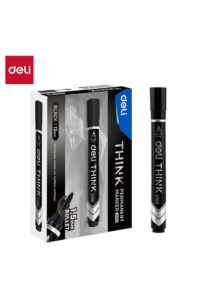 Deli Eu10020 Permanent Marker Bullet Tip 1.5mm Black 12pcs– Ideal For Office And Industrial Use
