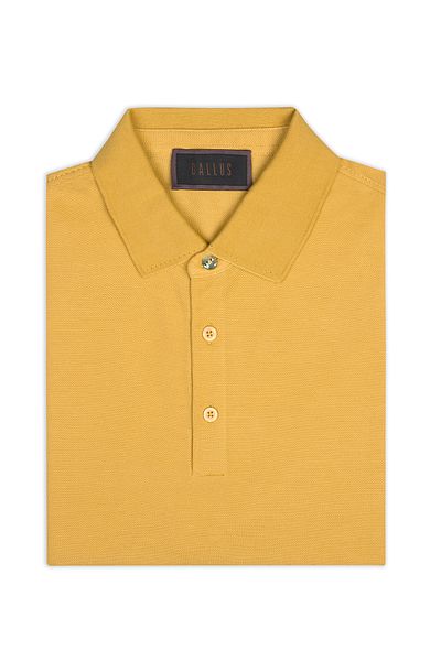 Gallus Mustard Polo Neck Pique Cotton Regular Fit T-Shirt