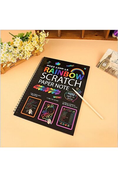 Flippy Scratch Paper Notebook with Bamboo Pen for Drawing, Rainbow, Black