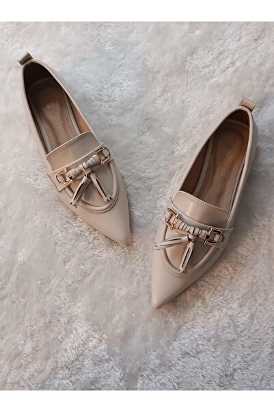 RUXENE EBA - Balerini cu vârf negru și cataramă aurie