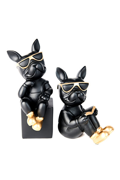 Famous Frenchie Decoratiune bulldog francez, suport pentru carti, negru/auriu