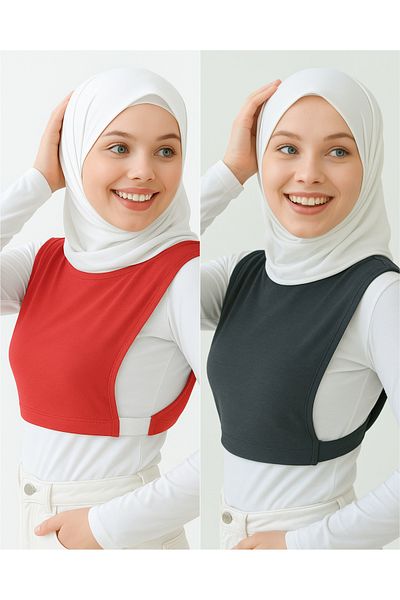 mirach Pack of 2 Turtleneck Sleeveless Neck Collar Pomegranate and Anthracite Hijab Low-Cut Concealer Soft
