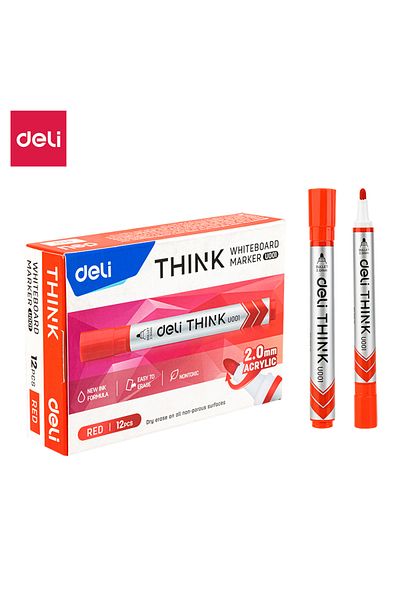 Deli Deli EU00140 Whiteboard Marker, Red, 12PCS – For Classrooms, Meetings & Whiteboards