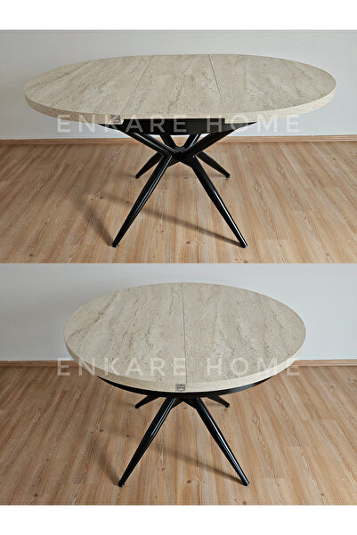 Enkare Oliva Yuvarlak Açılabilir Yemek Masası – 100x100 - 140 cm | 4-6 Kişilik | Mdf Mutfak ve Salon
