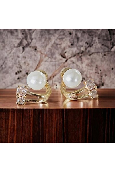 İnci Çift Taşlı Inci Detay Çelik Küpe