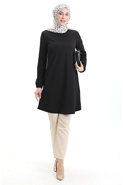 sefamerve Kol Ucu Lastikli Mevsimlik Tunik 8753-01A Siyah