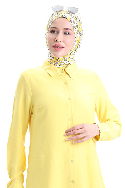 sefamerve Düğmeli Viskon Tunik 6116-08 Sarı