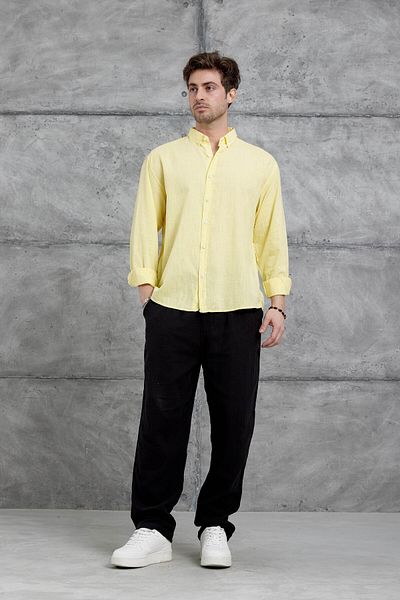 NOMARC Κίτρινο λινό πουκάμισο Oversize Gst