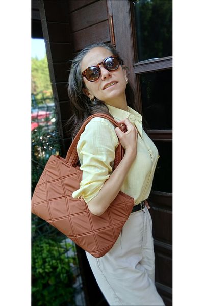 ÇANTA Latte Quilted Tote Bag Designed for Everyday Use