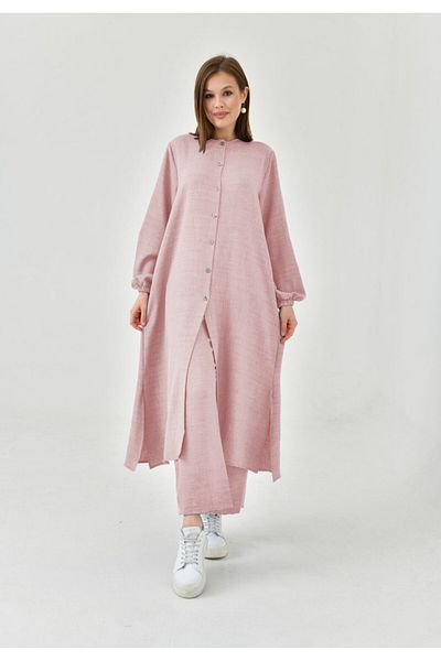 NİSUM MODA Σετ με μισό κουμπί με λινό look