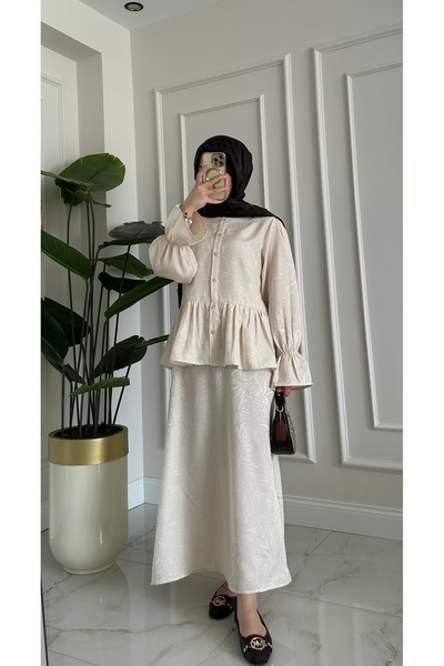 BESSE Fırfır Detaylı Vintage Vual Takım Kapalı Giyim Tesettür