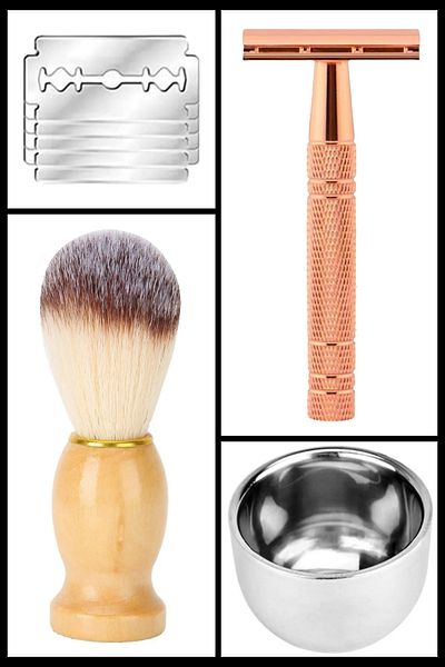 Qualis S9 Full Metal Shaver + F7 Brush + Bowl + 10 Pieces Platinum Leaf Razor