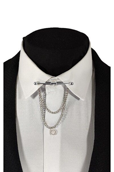 BLC Basic Line Co. Her Gömleğe Uygun Klipsli Gümüş Gri Renginde Metal Gömlek Yaka Iğnesi Yaka Zinciri