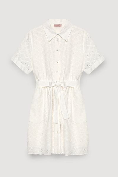Quzu Rochie mini cu dantelă cu detaliu festonat Ecru