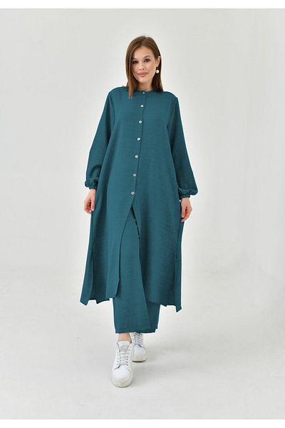 NİSUM MODA Σετ με μισό κουμπί με λινό look