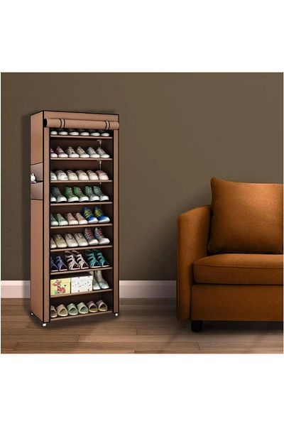 Un Multi-layer shoe cabinet with stylish fabric cover for storing and organizing shoes