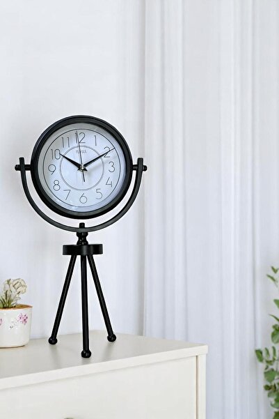 Muyika Design Muyika Siyah Tripod Ayaklı Metal Masa Saati – Sessiz Cam Yüzeyl...