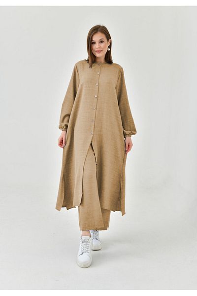NİSUM MODA Σετ με μισό κουμπί με λινό look