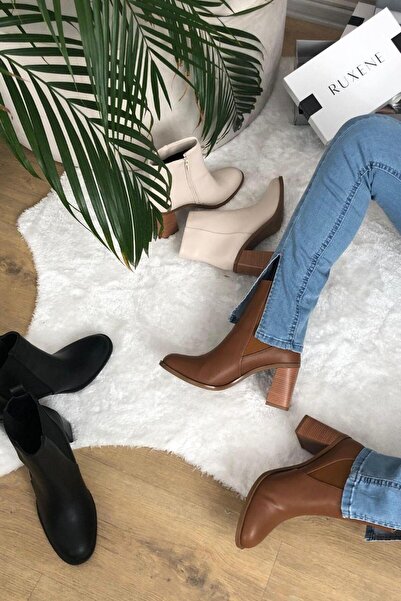 RUXENE PARY DERİ LASTİK DETAYLI 7 CM BLOK-KALIN TOPUKLU BOT