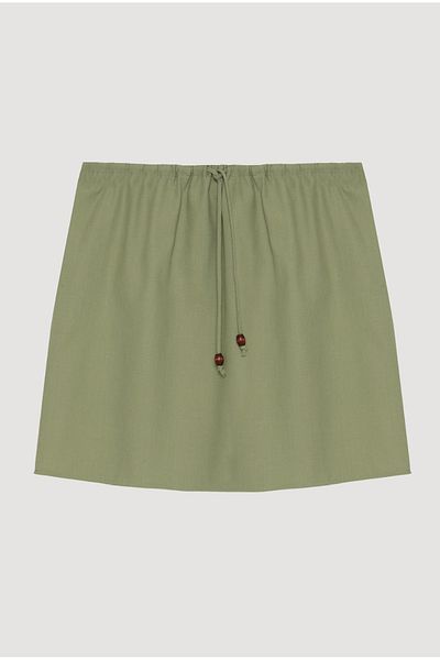 Quzu Khaki Skirt with Elastic Waist