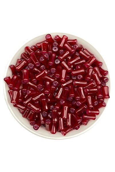 Hedef Bijuteri 50Gr Glass Rod Bone Cylinder Model Burgundy Color Beads Jewelr...