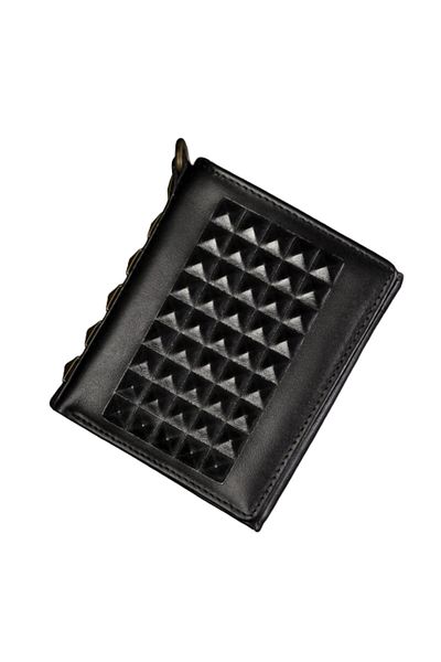 Hyraw Women's wallet with gold studs made of genuine leather Punx, Black