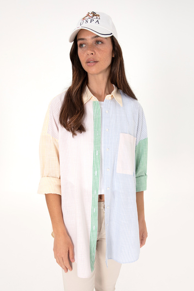 U.S. Polo Assn. Kadın Açık Pembe Çizgili Uzun Kollu Tunik Gömlek 50305371-VR078