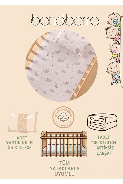 Bondberro 100% Cotton Poplin Fabric Bed Sheet and Pillowcase Non-Elastic Bed Sheet 100X150Cm 35X45Cm Pillowcase