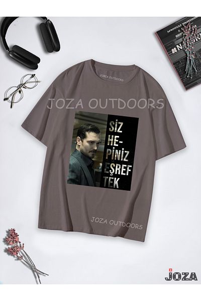 Joza Outdoors Γυναικείο Ανδρικό Unisex Eşref Dream 'Eşref Tek' Σχέδιο Μπλουζάκι μονόχρωμο με στάμπα Oversize Loose Cut