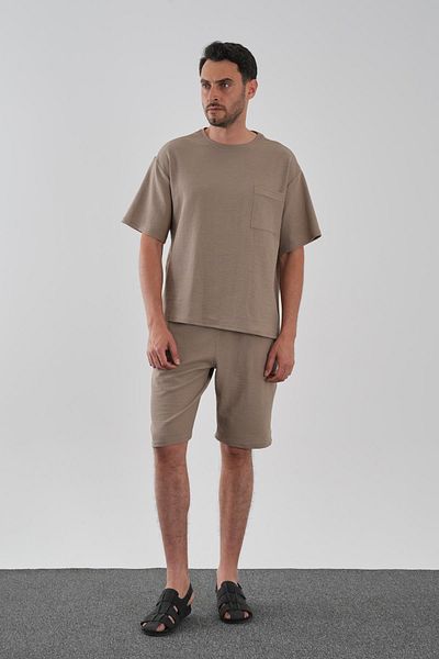 ALEXANDERGARDI Tie-Up Linen Look T-Shirt-Shorts Set with Pocket Detail