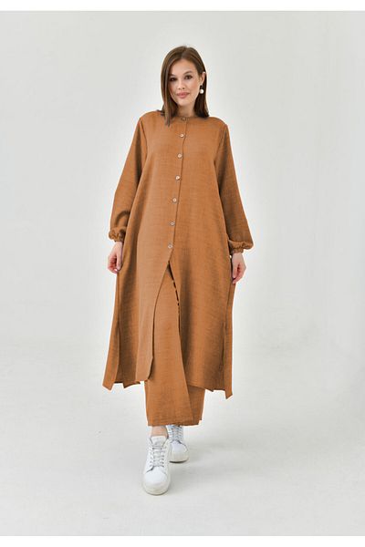 NİSUM MODA Σετ με μισό κουμπί με λινό look