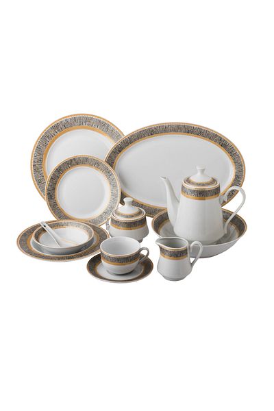 Dania Danya Dinner Set Porcelain 49 Pieces White with Golden Stripe Serves 6